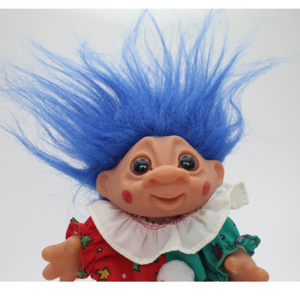 Vintage Troll Doll DAM 1984 6" Clown BlueHair Medium Size - Picture 4 of 8